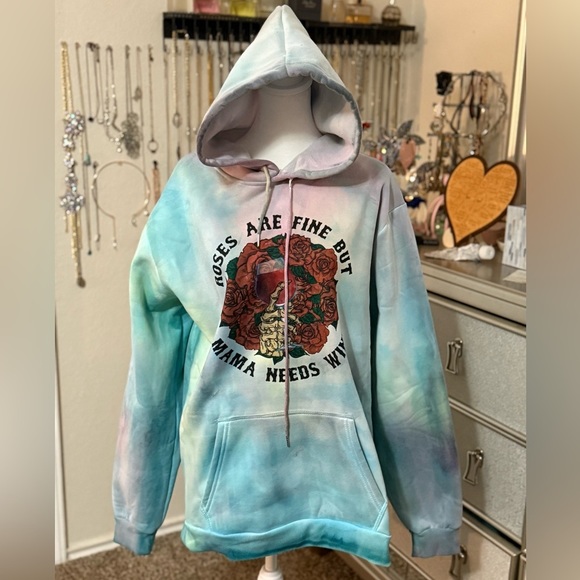 Tie dye roses are fine but mama needs wine sweater - Picture 1 of 4